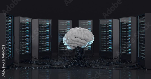 AI - Artificial intelligence concept - Artificial brain training by processing information from data centers. (3D Animation)