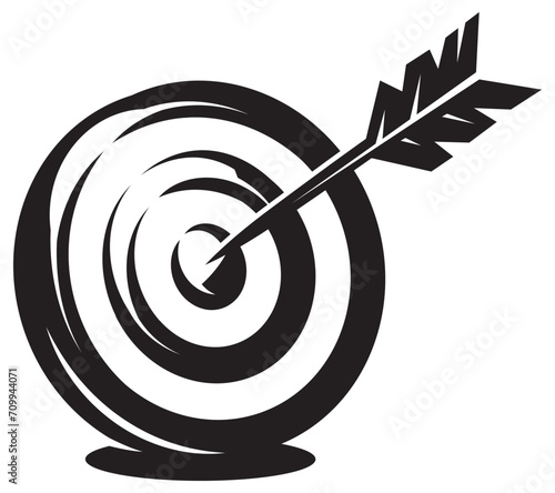 A target from the game dart with an arrow in the center. Vector monochrome illustration. Elements for design
