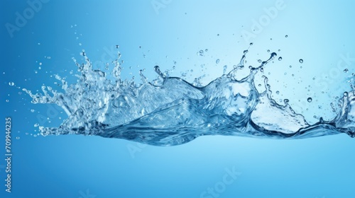 Macro view fresh water splash on bright blue background. AI generated image