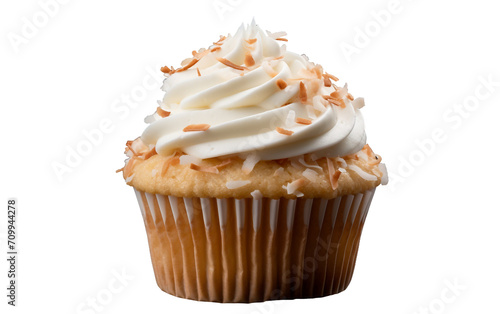 Clean Presentation of a Coconut Dream Cupcake Isolated on Transparent Background PNG.