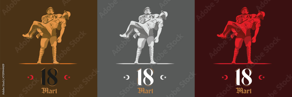 Fototapeta premium Canakkale Turkey - March 18 1915: 18 mart canakkale zaferi vector illustration. (18 March, Canakkale Victory Day Turkey celebration card.)