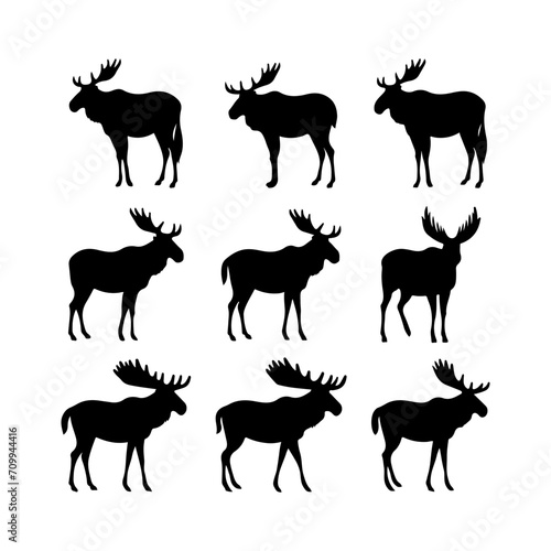  Moose black silhouette on a white background. Moose unique icons vector and illustration