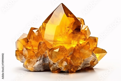 A Citrine gemstone is set apart on a light-colored backdrop. photo