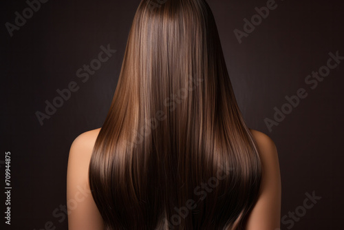 Woman with long shiny and healthy hair, hair treatment concept 
