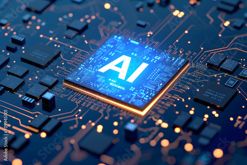 micro chip with AI text, artificial intelligence photo
