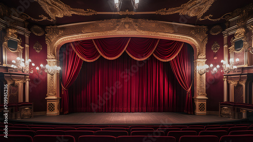 empty theater stage, old theater auditorium, interior