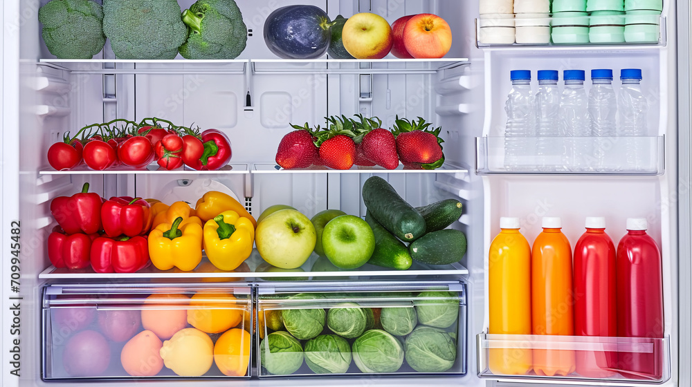 Vegan refrigerator fruits vegetables