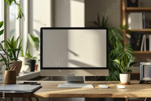 Timeless Elegance Desktop Branding Mockup with a Blank Screen © sebelum