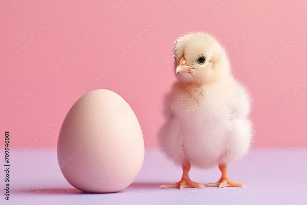 Pink cute chick in the egg on a pink background Pink cute chick in the egg on a pink background