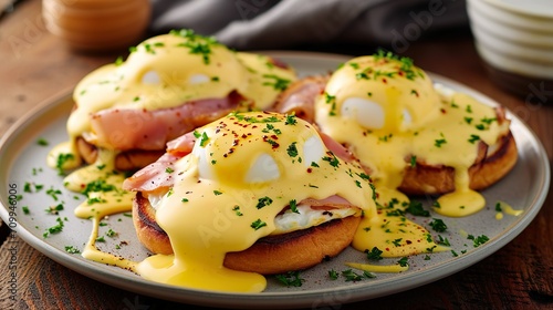 Eggs benedict made with Ai generative technology photo