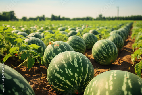 ripe watermelons on the field, Collect Mature watermelons in the field, generative ai