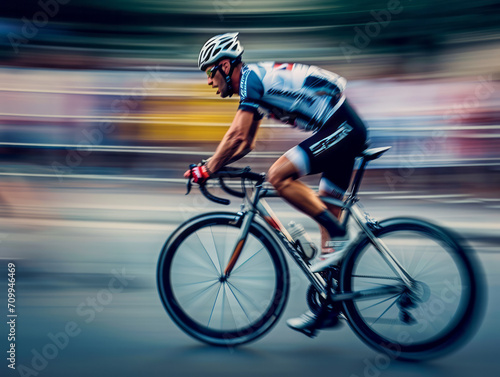 Cyclist in motion at high speed on blurred motion background. © koala studio