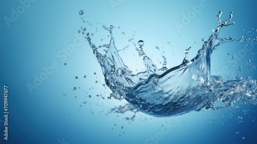 Macro view fresh water splash on bright blue background. AI generated image
