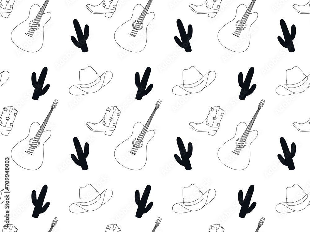 West. Seamless pattern. Hat and boots.