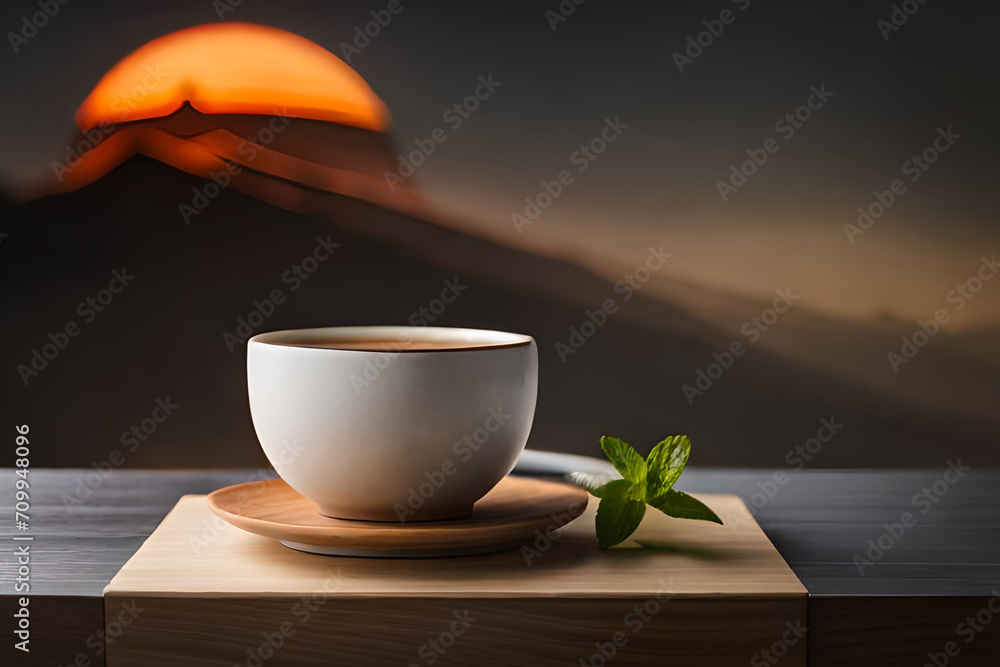 asian tea , healthy infusion and zen nature background - obrazy, fototapety, plakaty 