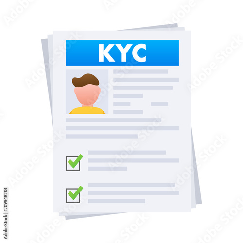 KYC Know Your Customer compliance document with checkmarks and client photo for financial services