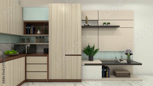 Modern Pantry Design with Side Wall Display Cabinet and Decoration
