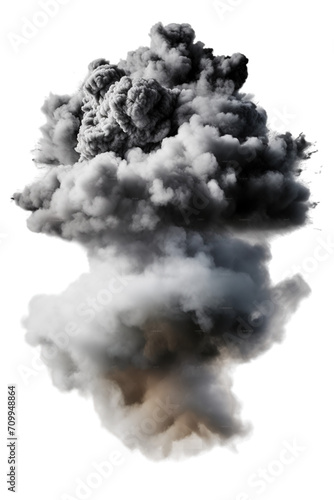 Majestic bomb blasting smoke realistic isolated on transparent background.