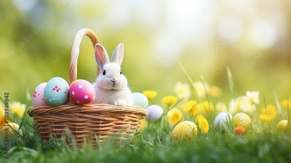 Fototapeta premium colorful easter eggs on grass background