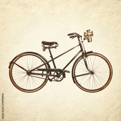 Retro styled image of an early twentieth century Dutch bicycle with lantern
