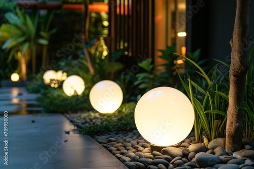 Light bulbs in the garden , ambient atmosphere 