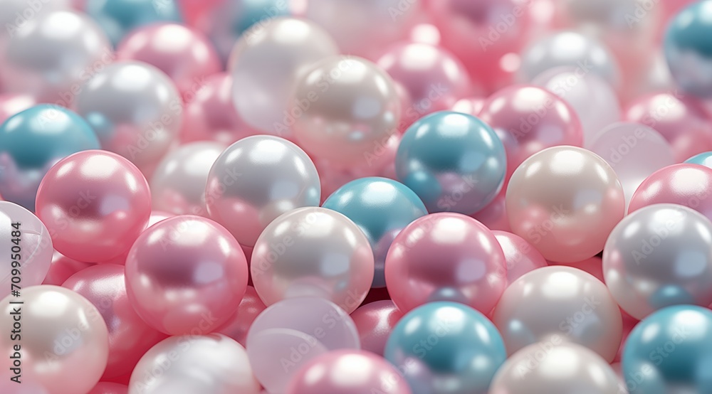 Pastel Pearls Pile, Glowing Magenta Close-Up – Pink and White Pearls, Beautiful Light Pastel Pearls Pile, Glowing Magenta Close-Up – Pink and White Pearls, Beautiful Light