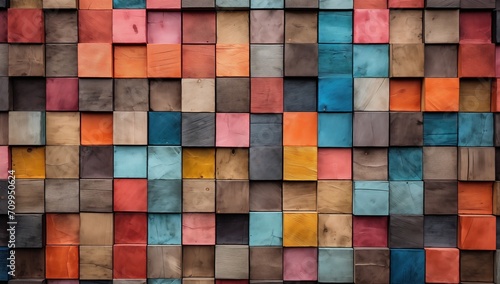 Colorful Wooden Blocks Close-Up: Stained Wood Stacks for a Vibrant and Textured Background