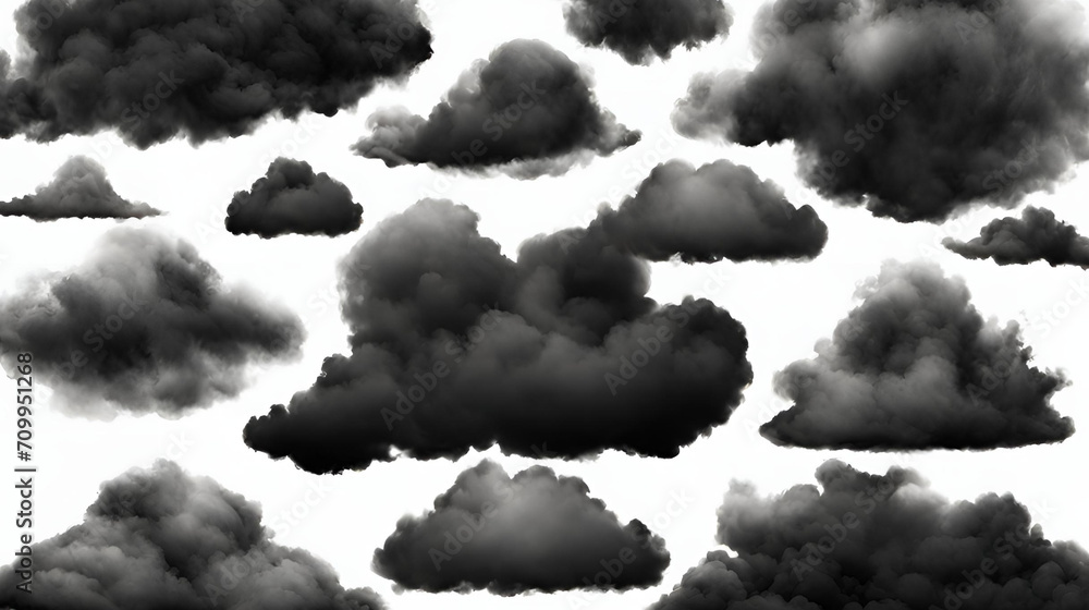 Ethereal Black Clouds on Transparent Background: PNG Cloud Frames Collection