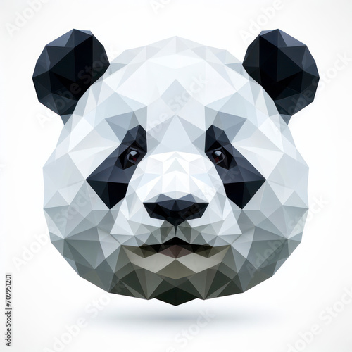 Low poly image of a panda on solid white bright background. ai generative