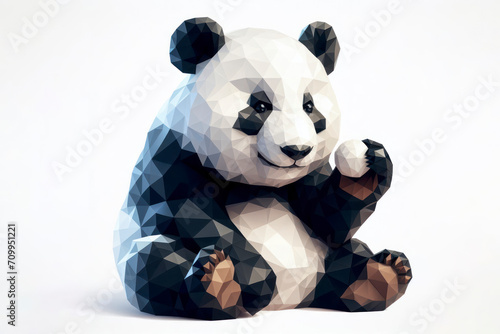 Low poly image of a panda on solid white bright background. ai generative