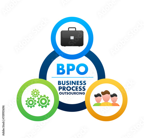Business Process Outsourcing Concept Illustration with Gears and Teamwork Icons
