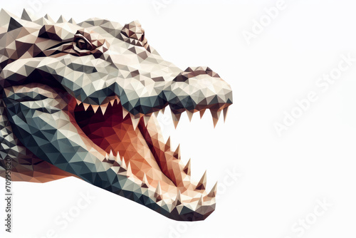 Low poly image of Crocodile on solid white bright background. ai generative © Igor