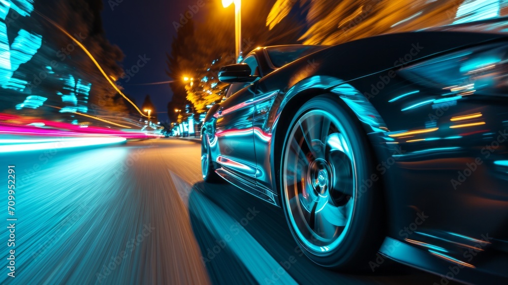 Nighttime Urban Speed: A Car Racing Through City Streets