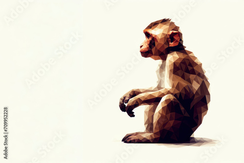 Low poly image of monkey on solid white bright background. ai generative