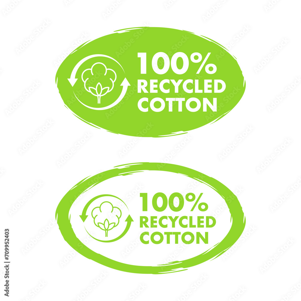 Eco-friendly labels for 100 recycled cotton, vector illustration for sustainable textile and environmental conservation