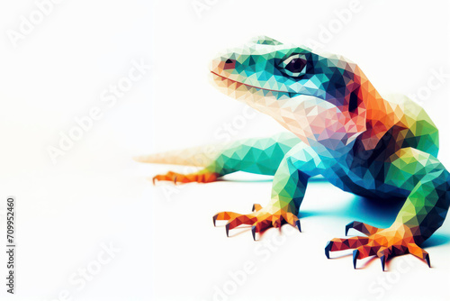 Low poly image of lizard on solid white bright background. ai generative