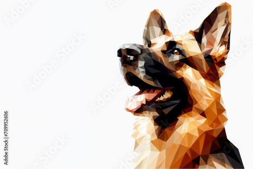 Low poly image of shepherd dog on solid white bright background. ai generative photo