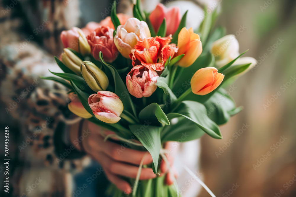 Bunch of tulip flowers as present