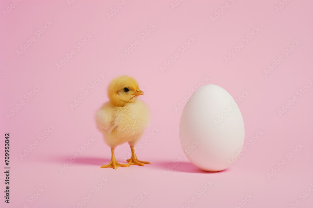 chick and an egg on a pastel background chick and an egg on a pastel background