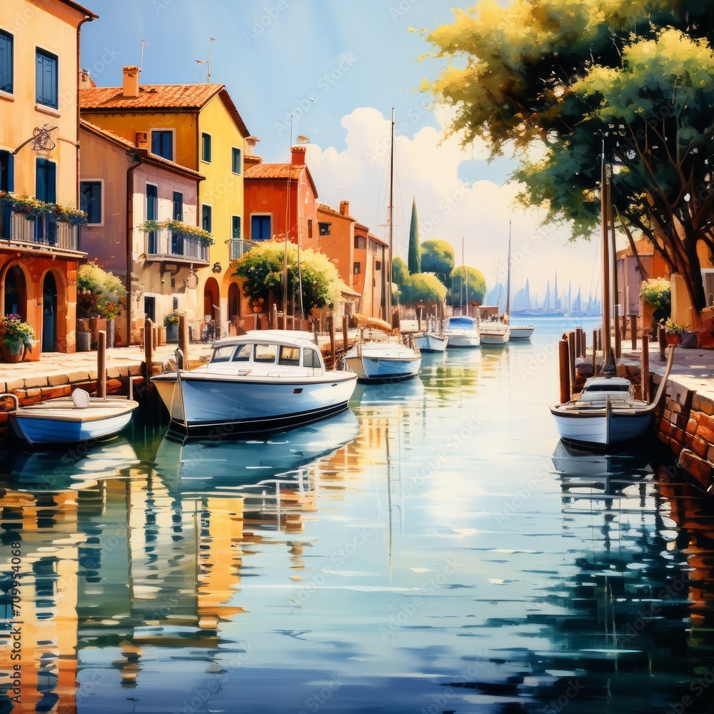 pier with yachts in a fictional European town