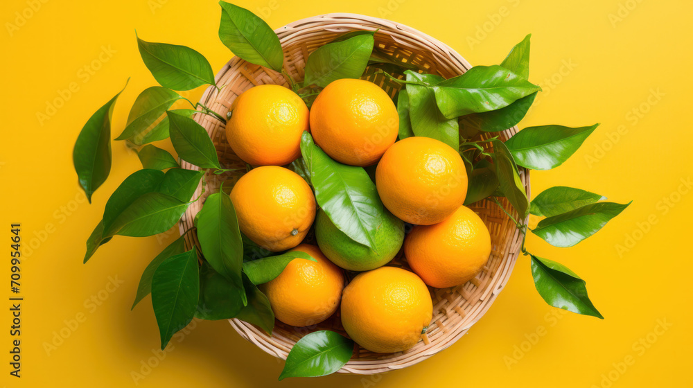 freshly picked tangerines in a basket on the table freshly picked tangerines in a basket on the table