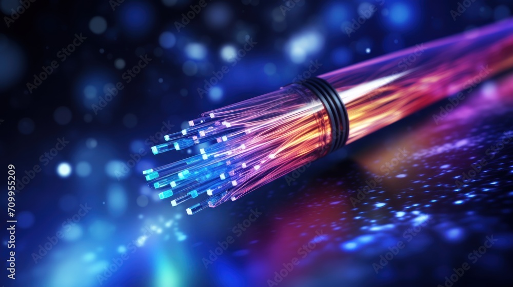 Fototapeta premium Fiber optic cable for internet network connection technology background. AI generated image