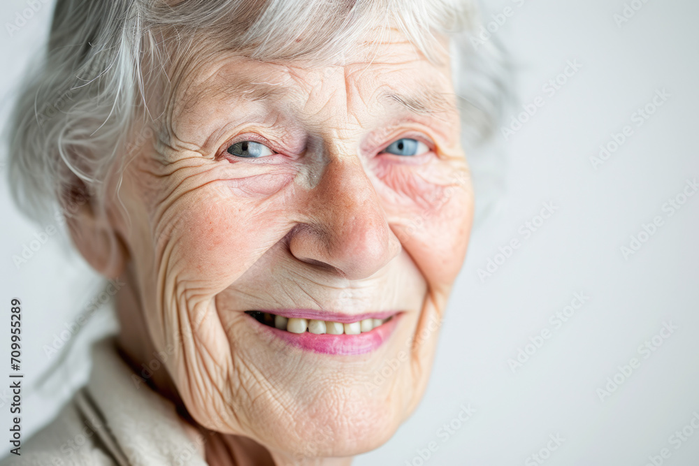 Capturing Radiance: A Close-Up Portrait of a Gorgeous Senior Woman with Graceful Grey Hair, Radiant Laughter, and Immaculate Smile - Ideal for Dental Advertisements, isolated on White Background. Capturing Radiance: A Close-Up Portrait of a Gorgeous Senior Woman with Graceful Grey Hair, Radiant Laughter, and Immaculate Smile - Ideal for Dental Advertisements, isolated on White Background.