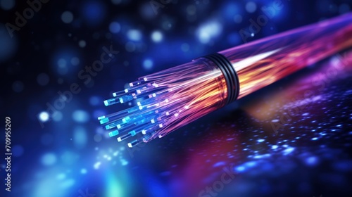 Fiber optic cable for internet network connection technology background. AI generated image photo