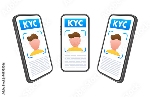 Digital KYC Process on Smartphone with Facial Recognition Technology for User Identity Verification Vector Illustration