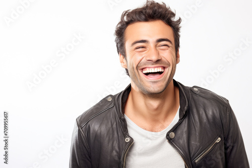 a closeup photo portrait of a handsome old mature man smiling with clean teeth. for a dental ad. guy with fresh stylish hair and beard with strong jawline. isolated on white background