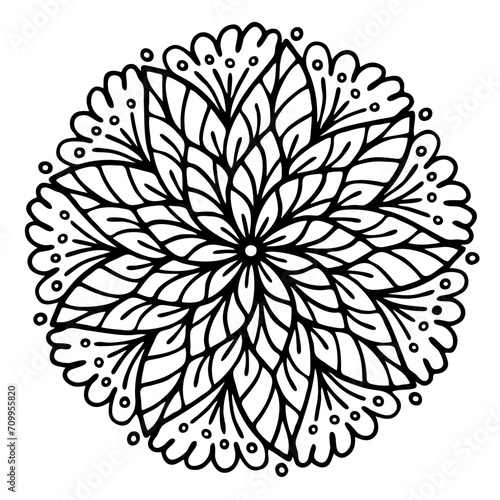 Isolated abstract leaves mandala. Black and white vector illustration for coloring book  poster  banner  decor. Also suitable for logo design.