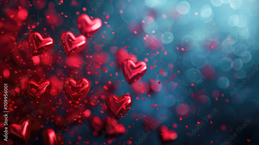 Valentine's day background with red hearts. 