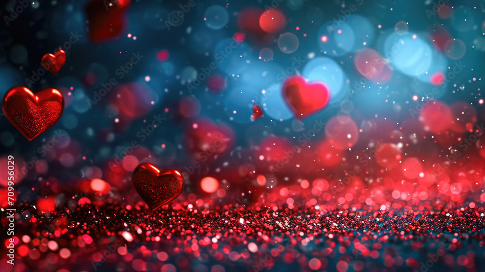 Red hearts on bokeh background. Valentine's Day. 