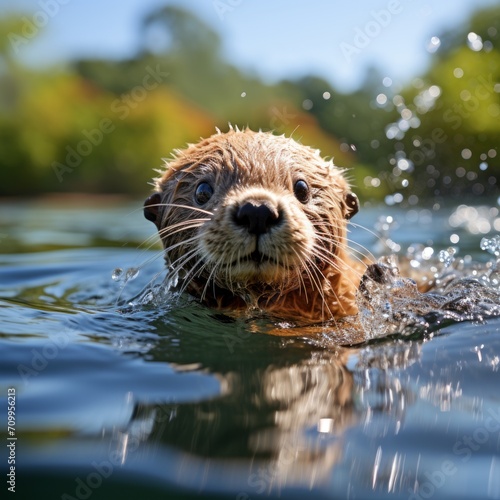 Photo of a baby sea otter floating on its back. Generative AI